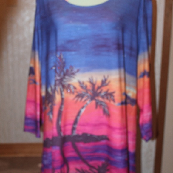 Soft tee Shirt, Fla Palms & Sunset,  3X,  New, - Picture 1 of 3
